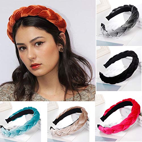 FATTERYU Tejido Hecho a Mano Coreano Banda Ancha Trenzada étnica Mujeres Chica Espesar Velvet Hair Hoop Glitter Color sólido DIY Styling Headpiece