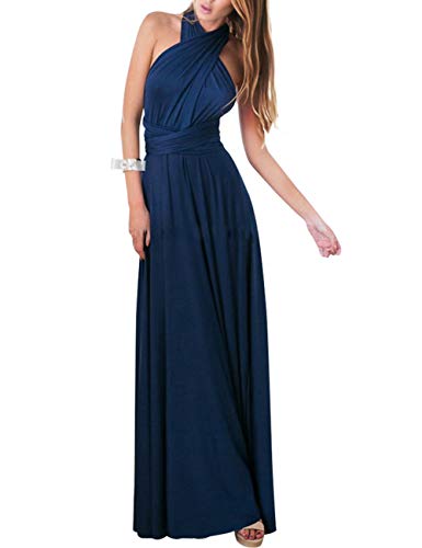 FeelinGirl Vestido de Noche Falda Larga Fiesta Elegante Multi-Manera para Mujer Azul XL/Talla 46-48