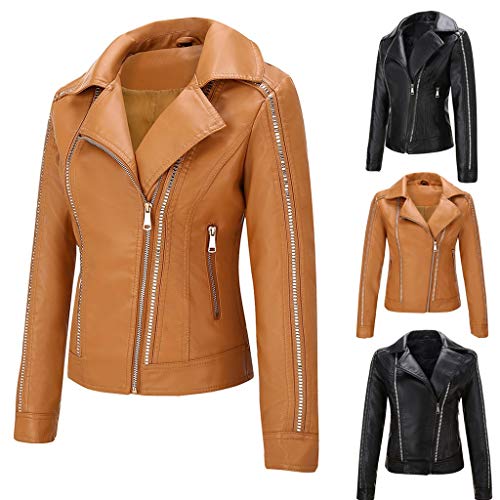 Feytuo Mujer Chaqueta Cuero Sintético Biker Chaqueta Capucha Casual Manga Larga Color sólido Abrigo Corto de Invierno cálido para Mujer Chaqueta de Cuero Parka Cremallera Tops Abrigo Outwear