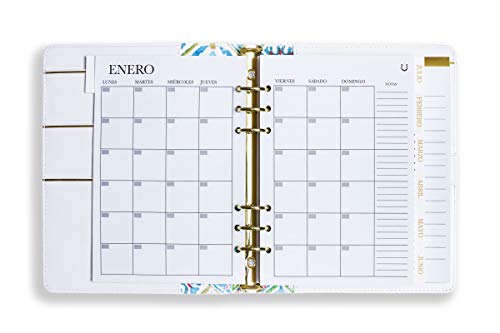 FILOU Planner | Agenda Piel Saffiano | organizador personal A5 con anillas | Planificador semanal, mensual, sin fechas | Perfecto para recambios de hojas A5 | Modelo Ibiza