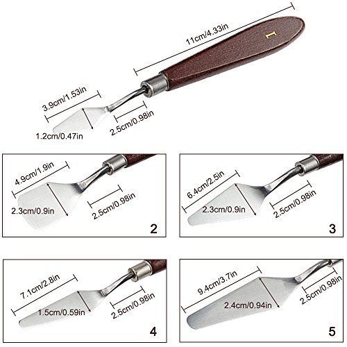 FineGood 5 Piezas Cuchillos Paleta con 10 Piezas Pinceles, espátula Acero Inoxidable Pintura al óleo Cuchillo Metal con Mango Madera y cepillos Pelo Nylon Artistas Principiantes