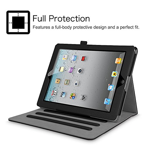 Fintie Funda para iPad 4/3/2 - [Protección de Esquina] [Multiángulo] Carcasa con Bolsillo y Función de Soporte y Auto-Reposo/Activación, Negro