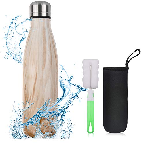 flintronic Botella Termica, 500ML Botella de Agua de Acero Inoxidable, Aislamiento de Vacío de Doble Pared, Botellas de Frío/Caliente Sin BPA & Eco Friendly, con 1 Portavasos y 1 Cepillo