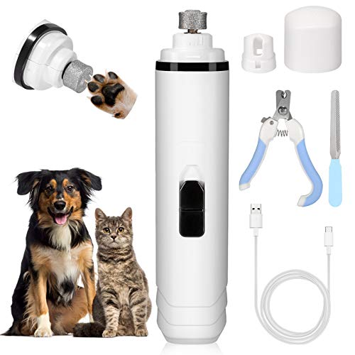 Fostoy Grinder de Uñas para Perros, Grinder para Lima de Uñas para Mascotas Recortador de Uñas para Mascotas, Cortapelos de Uñas Recargables USB Ultra Silenciosos Cuidado de Garras para Mascotas