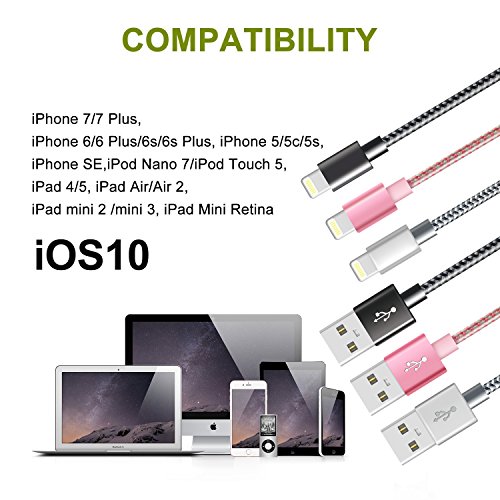 Fugetek Cable de carga de iPhone con cable trenzado de nylon [Certificación Apple MFi] 1M/3Pies Compatible con iPhone 11 / Xs / Max / XR / X / 8/8 Plus / 7/7 Plus / 6 / 6S / 6 Plus / 5S / SE (Gris)