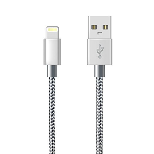 Fugetek Cable de carga de iPhone con cable trenzado de nylon [Certificación Apple MFi] 1M/3Pies Compatible con iPhone 11 / Xs / Max / XR / X / 8/8 Plus / 7/7 Plus / 6 / 6S / 6 Plus / 5S / SE (Gris)