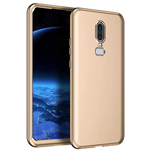 Funda Compatible con One Plus 6.KunyFond Carcasa Case 360 Grados Todo Incluido Back Cover 3 en 1 PC Rígido Silicona TPU Carcasa Ligero Ultrafino Carcasa Anti-Golpes Bumper,Oro