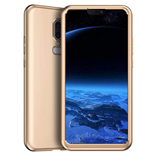 Funda Compatible con One Plus 6.KunyFond Carcasa Case 360 Grados Todo Incluido Back Cover 3 en 1 PC Rígido Silicona TPU Carcasa Ligero Ultrafino Carcasa Anti-Golpes Bumper,Oro