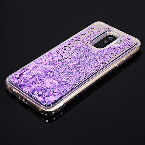 Funda Compatible con Samsung Galaxy A6 Plus 2018.KunyFond Carcasa Espejo Brillante Arena Movediza Glitter Bling Brillo Diamante Cristal Transparente 3D Creativo Sparkly Liquid TPU Bumper Cover,Púrpura