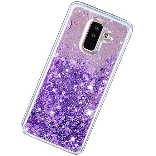 Funda Compatible con Samsung Galaxy A6 Plus 2018.KunyFond Carcasa Espejo Brillante Arena Movediza Glitter Bling Brillo Diamante Cristal Transparente 3D Creativo Sparkly Liquid TPU Bumper Cover,Púrpura