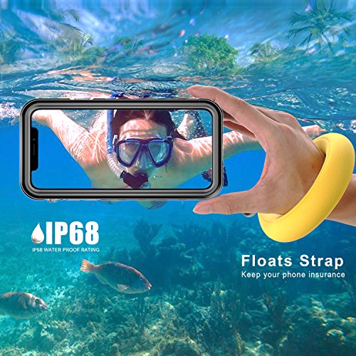 Funda Impermeable iPhone XS iPhone X, IP68 Waterproof Outdoor Delgado Cover a prueba de choques Anti-rasguños Full Body con Protector de Pantalla Impermeable Funda para iPhone XS X(Black A With Strap)