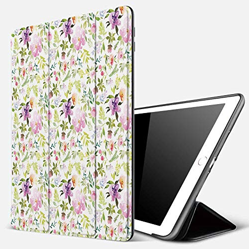 Funda iPad 10.2 Inch 2018/2019,Acuarela, Varias Flores Floreciente Primavera Prado Floraciones Suaves Diseño Femenino Romántico, Multicolor,Cubierta Trasera Delgada Smart Auto Wake/Sleep