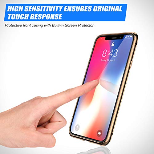 Funda iPhone X/XS, ZHIKE Estuche de Adsorción Magnético Frente y Parte Posterior de Vidrio Templado Cobertura de Pantalla Completa Diseño de una Pieza Cubierta con Tapa para Apple iPhone X/XS (Dorado)