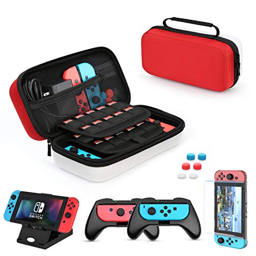 Funda para Nintendo Switch, HEYSTOP 11 en 1 Nintendo Switch Estuche portátil Incluye 2 Joy-Con Grips para Nintendo Switch, PlayStand ajustable, Protector de Pantalla con 6 Tapas de Agarre para Pulgar