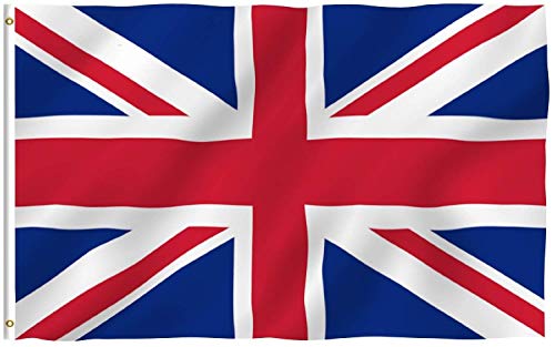 G128 Bandera de Reino Unido Reino Unido Bandera británica de Union Jack de la Bandera de Gran bretaña British National Flag 3x5ft Impreso Calidad poliéster latón Ojales Doble Costura