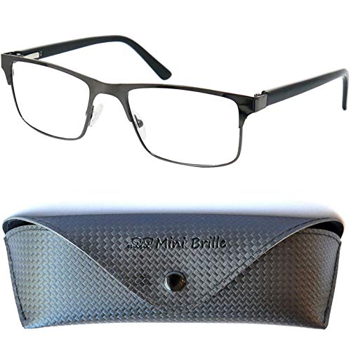 Gafas de Lectura con Cristales Rectangulares, Montura de Acero Inoxidable (Grafito), Funda GRATIS, Gafas Para Leer Hombre y Mujer +2.5 Dioptrías