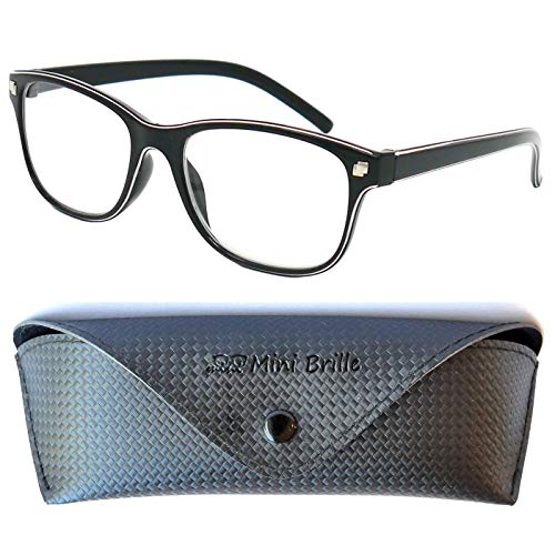 Gafas de Lectura Estilo Line con Cristales Ovalados Grandes, Funda y Gamuza de Microfibra Gratis, Montura de Plástico (Negra), Gafas Para Leer Para Hombre y Mujer +1.5 Dioptrías