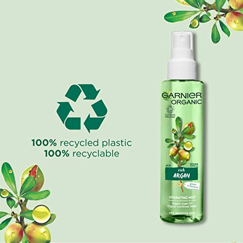 Garnier Spray facial hidratante de argán orgánico para piel seca y sensible, hidratante y refrescante niebla facial, 150 ml