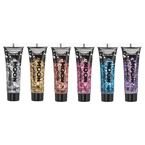 Gel Brillante grueso Holográfico para la Cara y el Cuerpo por Moon Glitter - 12ml - Set de 6 colores - Pintura Facial Brillante