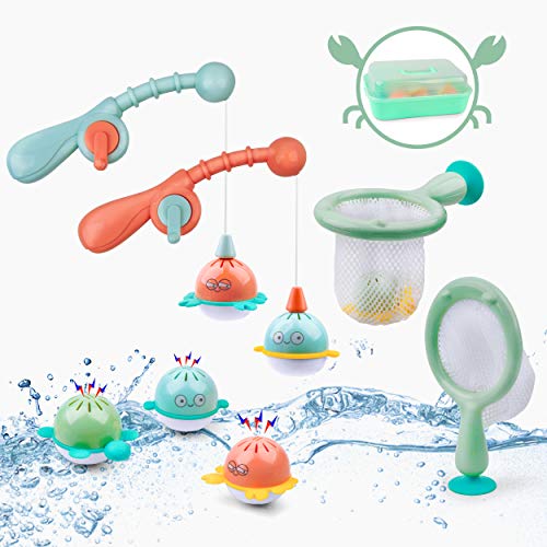 GizmoVine Juguete de Baño, Pescar Flotante Squirts Toy y Cucharada de Agua con Bolsa Organizadora, Juguetes de Pesca Baño Piscina para niños Niñito Bebé Muchachos Chicas