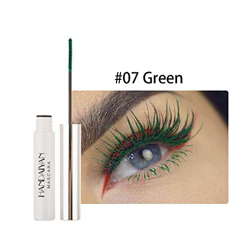 GL-Turelifes Máscara de 12 colores Máscara de fibra colorida Máscara encantadora de larga duración, pestañas gruesas y largas Maquillaje de ojos a prueba de agua y manchas (# 07 verde)