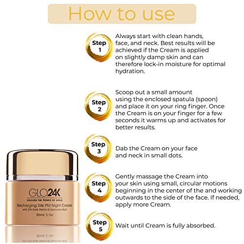 GLO24K Retinol Night Cream con 24k, fórmula antienvejecimiento con ácido hialurónico