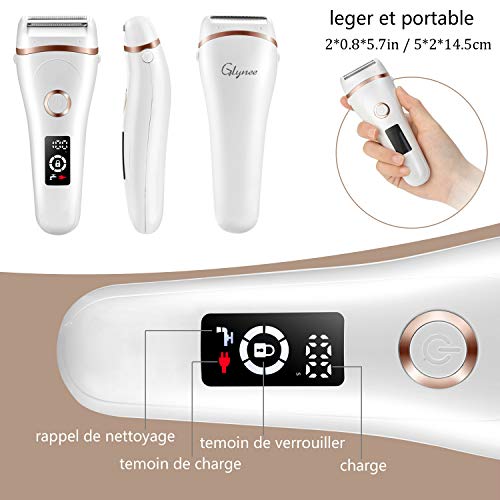 Glynee Depiladora Eléctrica Profesional para Mujer, Afeitadora Electrica Impermeable Femenina con Pantalla LED, Poco Ruido, Bloqueable, para Piel Seca o Húmeda en Axilas, Piernas, Cuerpo y Brazos