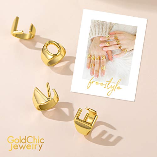 GoldChic Jewerlry Minimalista Anillo Abierto con Charm Mayúscula E - Latón con baño de 18K Oro - Gratis Caja de Regalo