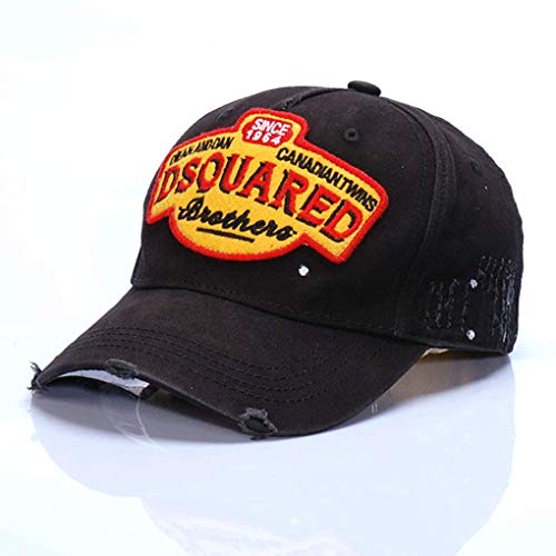 Gorra de béisbol de la Vendimia Borde de molienda Sombrero del Golf con Dsquared Bordado, Unisex Mallas Caps Sombrero del papá,Negro