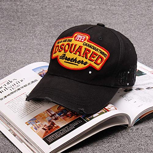 Gorra de béisbol de la Vendimia Borde de molienda Sombrero del Golf con Dsquared Bordado, Unisex Mallas Caps Sombrero del papá,Negro