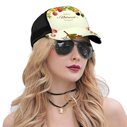 Gorra de béisbol Hombres Mujeres, Vector Fruta Baya Cosmética Frontera Miel Ajustable Camionero Malla Verano Béisbol ventilado Sol Gorra Sombrero para Mujer Sombrero