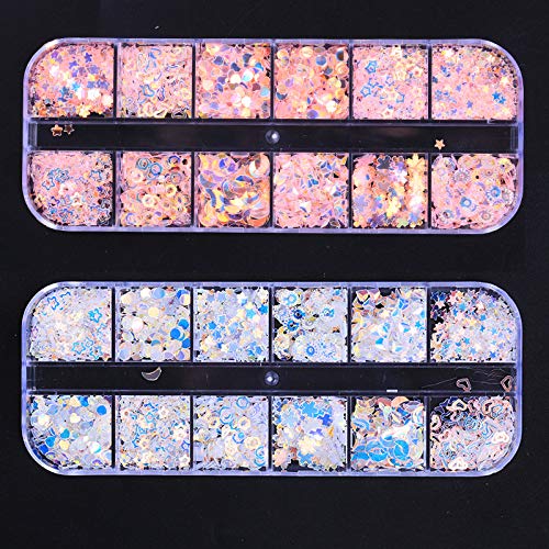 GOTONE 4 cajas de lentejuelas para uñas, copos de sirena iridiscentes ultrafinos Star Paillette 3D Nail Art Manicure Maquillaje Decoración de bricolaje para la cara Caja del teléfono celular