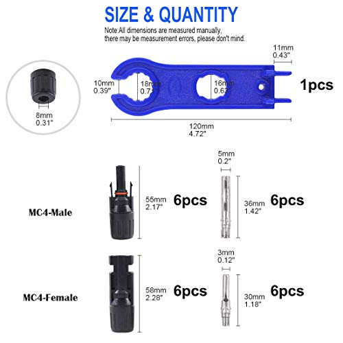 GTIWUNG 6 pares Conector MC4, Conector Solar Fotovoltaico, Macho/Hembra MC4 Conector Impermeable de Anillo de Sello Impermeable, Conectores de Cable de Panel Solar para Sistema Fotovoltaico, Negro