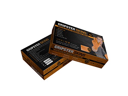 Guantes desechables de nitrilo extra resistentes Gripster Skins – Paquete de 50 / 25 pares – EPI Cat 3 guantes sin polvo por Gocableties, nitrilo., Naranja, Medium / Size 8