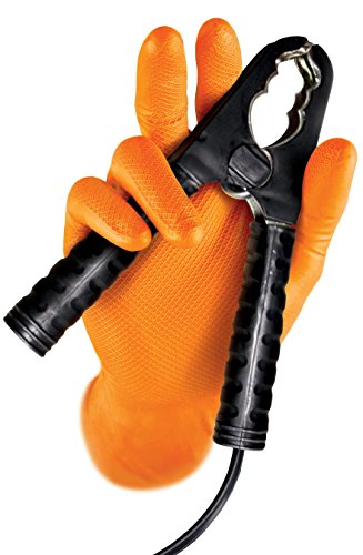 Guantes desechables de nitrilo extra resistentes Gripster Skins – Paquete de 50 / 25 pares – EPI Cat 3 guantes sin polvo por Gocableties, nitrilo., Naranja, Medium / Size 8