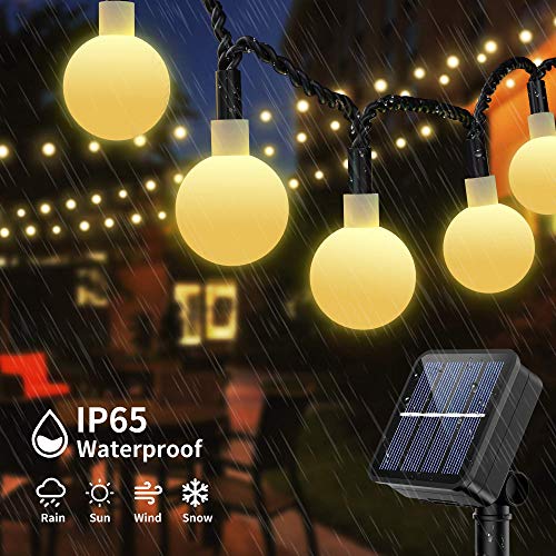 Guirnalda Luces Exterior Solar Cadena de Luces, 60 LED 10M IP65 Impermeable 8 Modos Guirnalda Luminosas, Luces Solares LED Exterior Jardin, Casas, Boda, Fiesta, Festival [Clase Energética A ++]