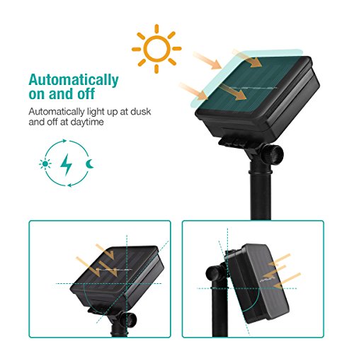 guirnalda luces exterior solar Panpany luces decorativas exterior 22 pies luces solares exterior 50 led de luz impermeable para decorar jardín, naviad de árbol, fiesta