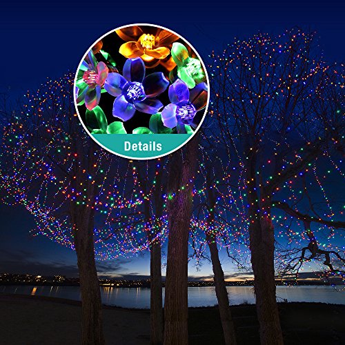 guirnalda luces exterior solar Panpany luces decorativas exterior 22 pies luces solares exterior 50 led de luz impermeable para decorar jardín, naviad de árbol, fiesta