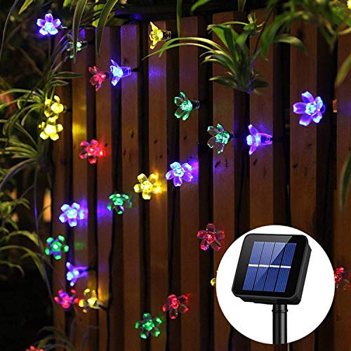 guirnalda luces exterior solar Panpany luces decorativas exterior 22 pies luces solares exterior 50 led de luz impermeable para decorar jardín, naviad de árbol, fiesta