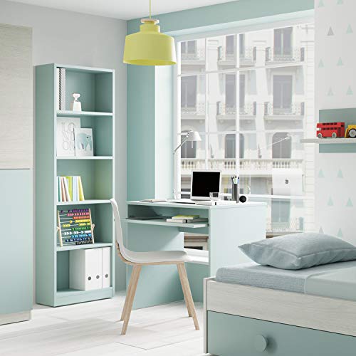 Habitdesign 005422J - Estantería Juvenil Dormitorio 6 baldas, librería Vertical Acabado en Color Verde Acqua, Modelo I-Joy, Medidas: 180 cm (Alto) x 52 cm (Ancho) x 25 cm (Fondo)