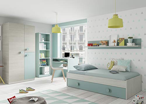 Habitdesign 005422J - Estantería Juvenil Dormitorio 6 baldas, librería Vertical Acabado en Color Verde Acqua, Modelo I-Joy, Medidas: 180 cm (Alto) x 52 cm (Ancho) x 25 cm (Fondo)