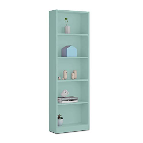 Habitdesign 005422J - Estantería Juvenil Dormitorio 6 baldas, librería Vertical Acabado en Color Verde Acqua, Modelo I-Joy, Medidas: 180 cm (Alto) x 52 cm (Ancho) x 25 cm (Fondo)