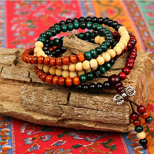 Hantier 2 Pack 8mm Multicolor Tibetano 108 Cuentas Buda Budista Collar Pulsera, Pulsera Budista de Los Granos del Rezo del Sándalo, Meditación Collar de Piedra