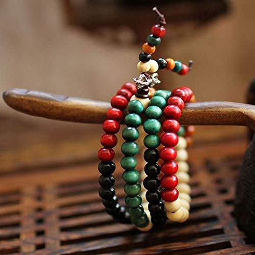 Hantier 2 Pack 8mm Multicolor Tibetano 108 Cuentas Buda Budista Collar Pulsera, Pulsera Budista de Los Granos del Rezo del Sándalo, Meditación Collar de Piedra