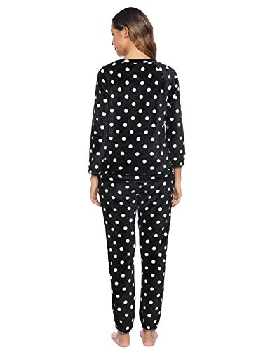 Hawiton Pijamas Mujer Invierno Polar Pijama de Manga Larga Franela Conjunto de Pijama para Mujer Ropa de Casa 2 Piezas