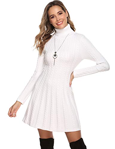 Hawiton Vestido de Punto para Mujer Elegante Vestido de Suéter de Cuello Alto Jersey de Manga Larga de Una Línea para Otoño Invierno