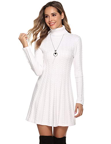 Hawiton Vestido de Punto para Mujer Elegante Vestido de Suéter de Cuello Alto Jersey de Manga Larga de Una Línea para Otoño Invierno