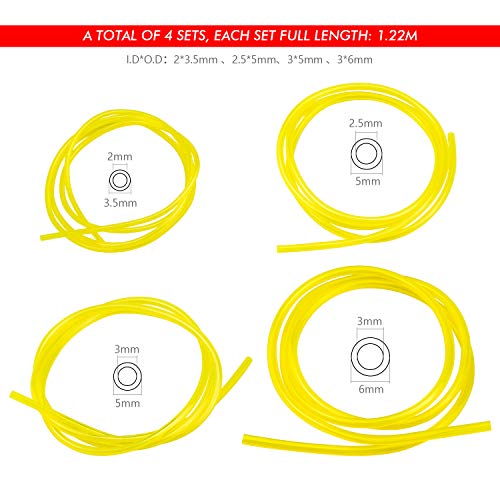 HENTEK Lote de 4 mangueras de Combustible, Manguera de Combustible (3 x 6 mm + 3 x 5 mm + 2.5 x 5 mm + 2 x 3.5 mm), Manguera de Combustible para desbrozadora de Motosierra - 1.22 m