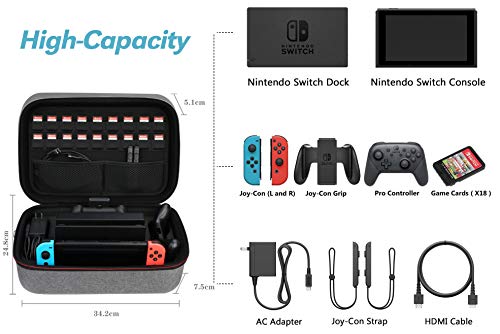 HEYSTOP Kit de Accesorios 12 en 1 para Nintendo Switch, con Funda de Transporte, TPU Cubierta Protectora, Joy-con Grip y Volante, Soporte,Protector de Pantalla, Apretones de Pulgar, Cable USB (Gris)