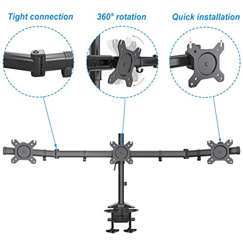 HFTEK Soporte para 3 Tres Monitor Desk Mount Bracket Control Center Soporte de Escritorio para TFT LED LCD Pantalla 15" - 27" Pulgadas con VESA 75/100 - HF330C